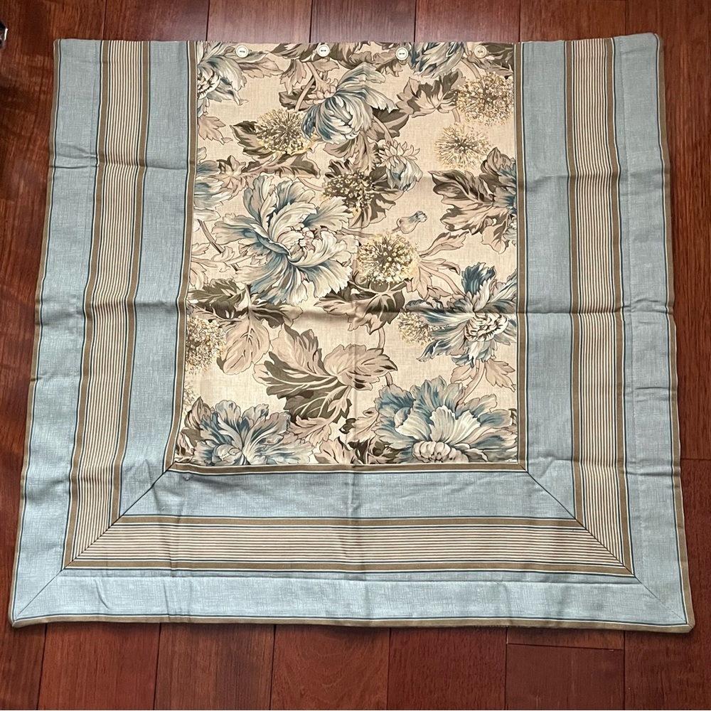 Rose Tree Madeline Euro Sham Blue Cream Floral Stripe Reversible Set of 2 - Picture 3 of 5